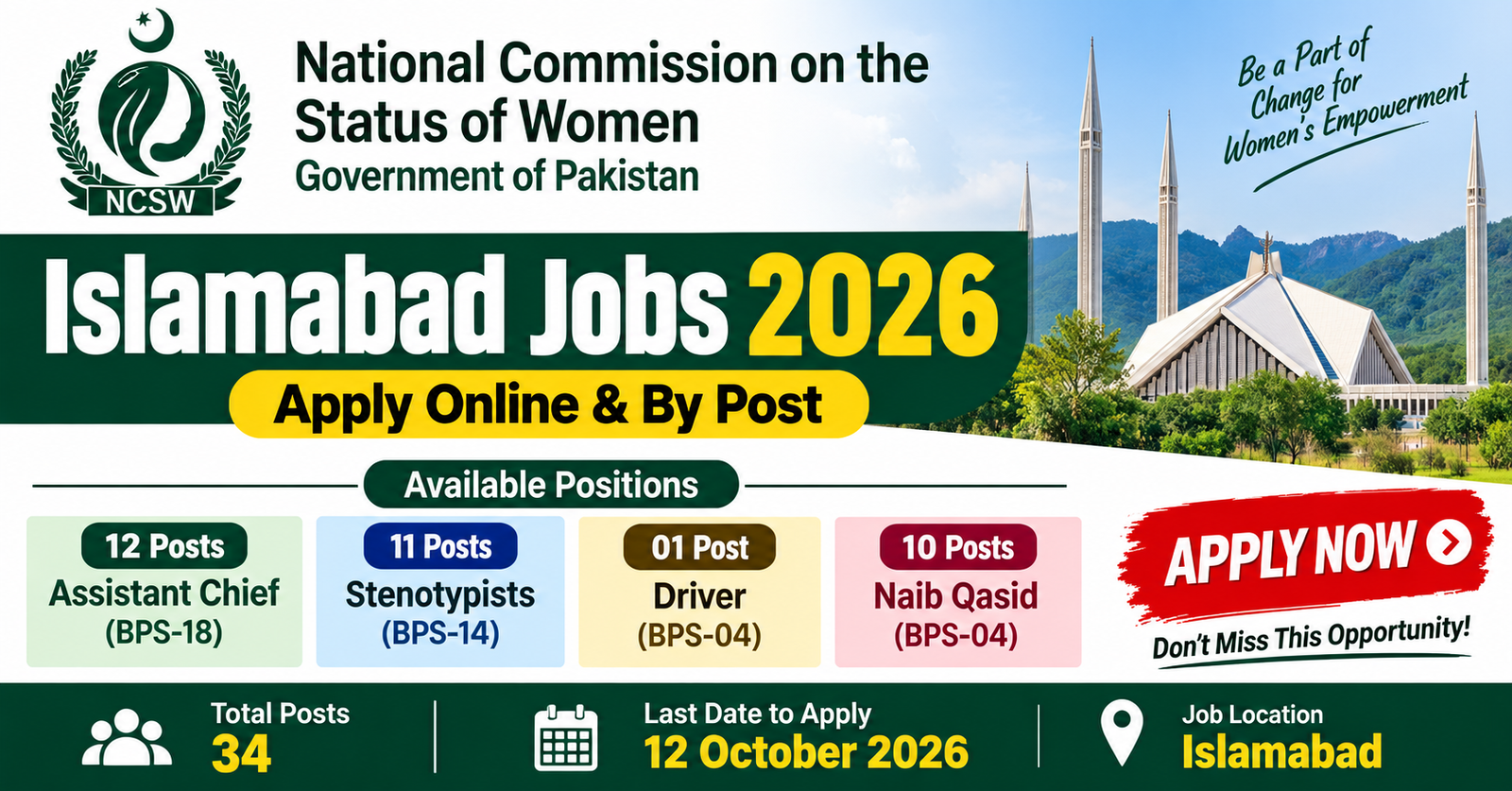 National Commission on the Status of Women Islamabad Jobs 2026